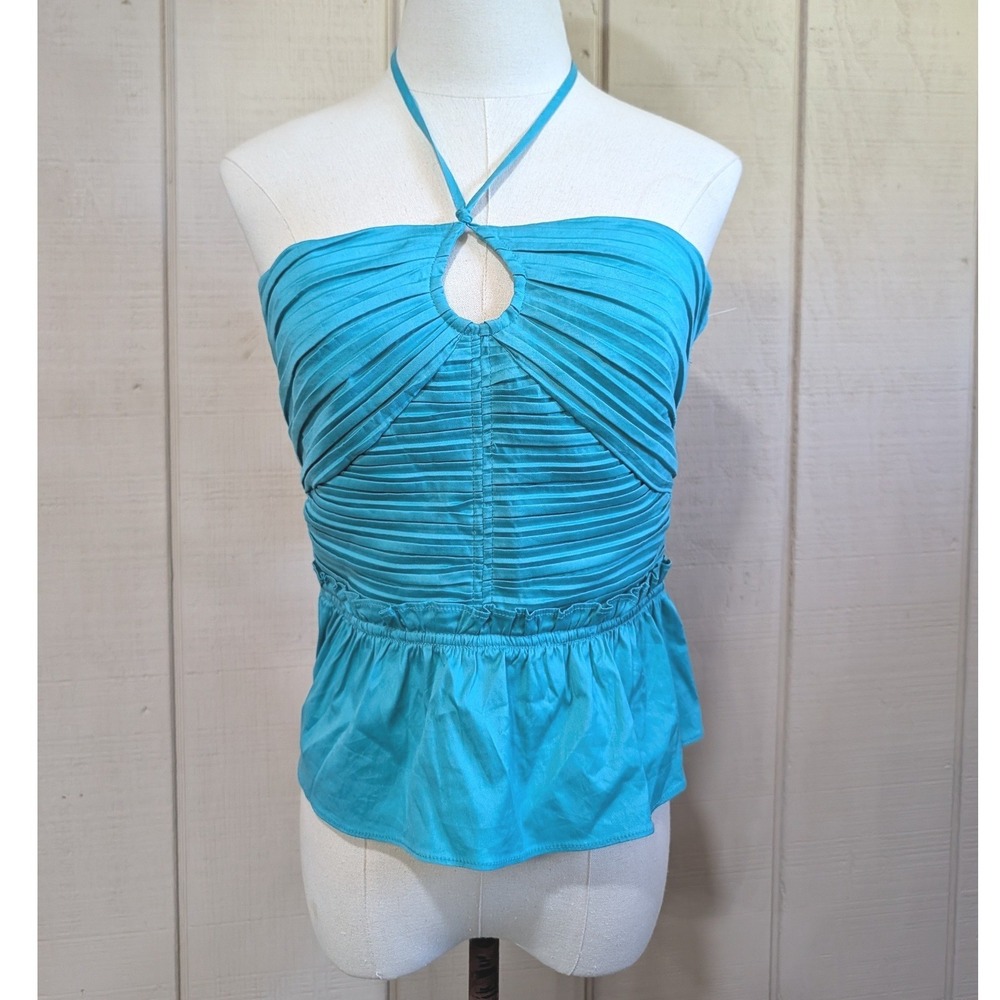 White House Black Market Poplin Keyhole Bustier Top Halter Peplum